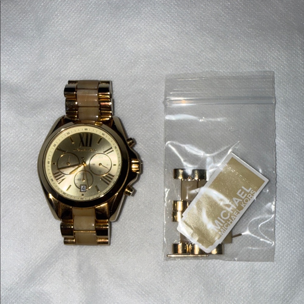 Michael Kors Gold and Tan Chronograph Watch